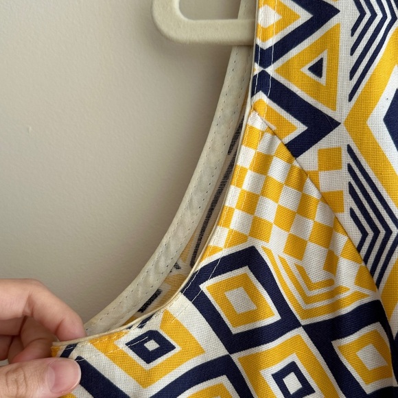 Jolida Vintage Geometric Button Front Dress, Yellow/Blue/White, Size Large - Picture 8 of 16